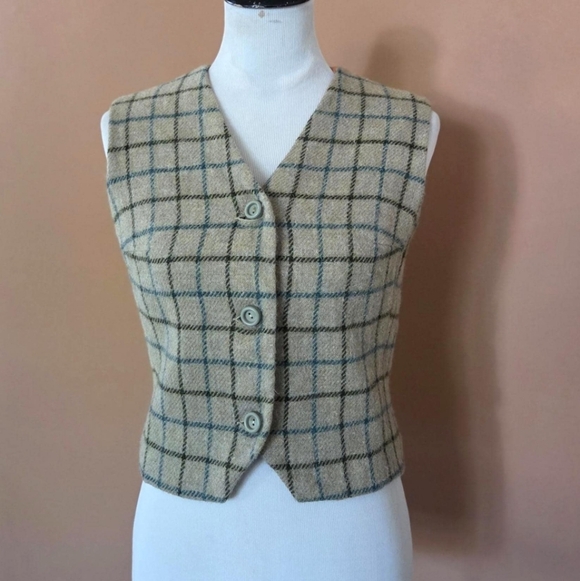 Vintage Jackets & Blazers - Vintage 1960s Plaid Cropped Wool Vest by Majestic Beverly Rheney